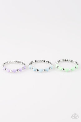 Paparazzi Starlet Shimmer Girls Bracelets - 10 - Silver Beads - Heart beads in Purple, Blue, Green and Yellow - $5 Jewelry With Ashley Swint