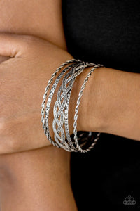 Paparazzi Straight Street - Silver - Set of 5 Bangle Bracelets - $5 Jewelry with Ashley Swint