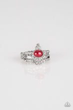 Load image into Gallery viewer, Paparazzi Timeless Tiaras - Red - White Rhinestones - Silver Crown Ring - $5 Jewelry With Ashley Swint