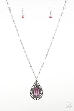 Paparazzi Total Tranquility - Purple - Moonstone Ornate Teardrop Silver Necklace & Earrings - $5 Jewelry With Ashley Swint
