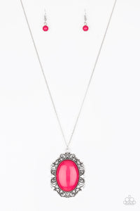 Paparazzi Vintage Vanity - Pink - Silver Necklace and matching Earrings - $5 Jewelry With Ashley Swint