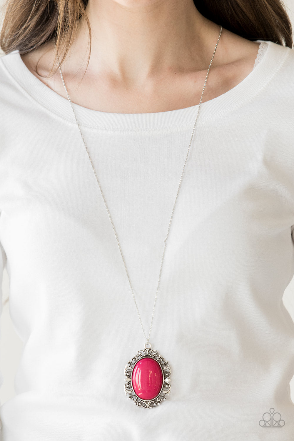 Paparazzi Vintage Vanity - Pink - Silver Necklace and matching Earrings - $5 Jewelry With Ashley Swint
