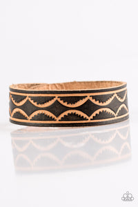 Paparazzi Zion Horizon - Black - Leather Stamped Scalloped - Snap Bracelet - $5 Jewelry With Ashley Swint