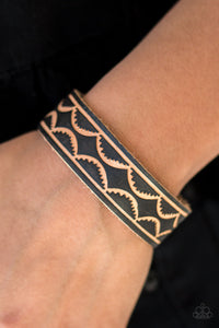 Paparazzi Zion Horizon - Black - Leather Stamped Scalloped - Snap Bracelet - $5 Jewelry With Ashley Swint