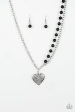 Load image into Gallery viewer, Paparazzi Forever In My Heart - Black Beads - Silver Heart Necklace &amp; Earrings - $5 Jewelry with Ashley Swint