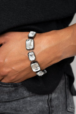 Paparazzi After Hours - Black Gunmetal - Emerald White Gems - Bracelet - $5 Jewelry with Ashley Swint