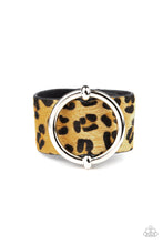 Load image into Gallery viewer, Paparazzi Asking FUR Trouble - Yellow - Fuzzy Cheetah - Thick Black Leather Band Bracelet - $5 Jewelry with Ashley Swint