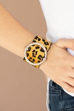 Load image into Gallery viewer, Paparazzi Asking FUR Trouble - Yellow - Fuzzy Cheetah - Thick Black Leather Band Bracelet - $5 Jewelry with Ashley Swint