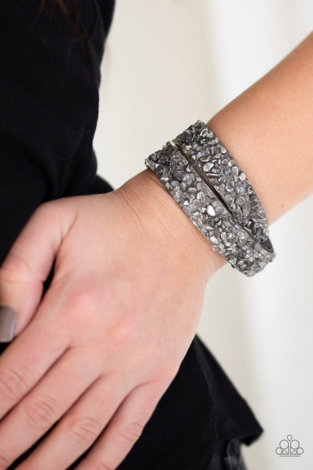 Paparazzi CRUSH Hour - Silver - Rhinestone - Suede Double Wrap Bracelet - $5 Jewelry with Ashley Swint