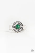 Load image into Gallery viewer, Paparazzi Daisy Dawn - Green Eden Bead - Silver Embossed Antiqued Floral - Ring - $5 Jewelry With Ashley Swint