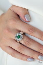 Load image into Gallery viewer, Paparazzi Daisy Dawn - Green Eden Bead - Silver Embossed Antiqued Floral - Ring - $5 Jewelry With Ashley Swint