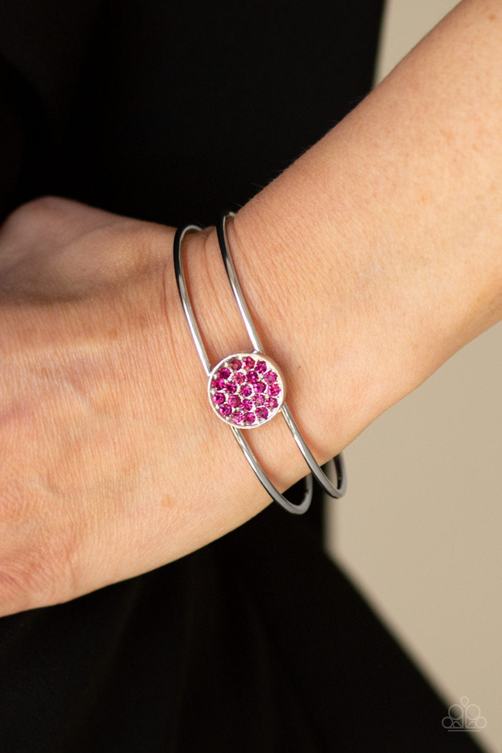 Paparazzi Dial Up The Dazzle - Pink Rhinestones - Silver Cuff Bracelet - $5 Jewelry With Ashley Swint