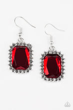 Load image into Gallery viewer, Paparazzi Downtown Dapper - Red - Emerald Cut Gems - Hematite Rhinestones - Silver Earrings - $5 Jewelry with Ashley Swint