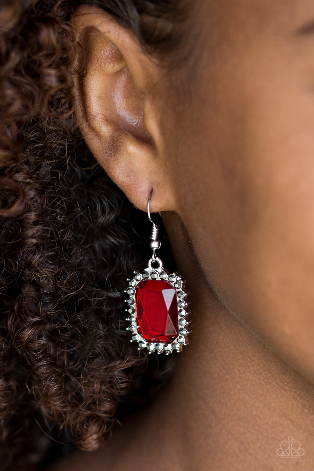 Paparazzi Downtown Dapper - Red - Emerald Cut Gems - Hematite Rhinestones - Silver Earrings - $5 Jewelry with Ashley Swint