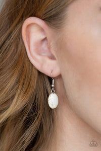 Paparazzi Flight Path - White Stone - Silver Feather - Necklace & Earrings - $5 Jewelry with Ashley Swint