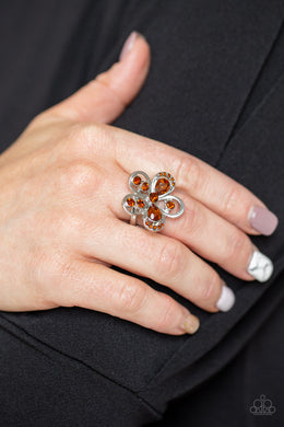 Paparazzi Gardens Of Grandeur - Brown - Topaz Rhinestones - Silver Petals Flower - Ring - $5 Jewelry with Ashley Swint