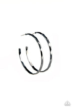 Load image into Gallery viewer, Paparazzi Geo Edge - Black - Hammered Gunmetal Hoop - Earrings - $5 Jewelry With Ashley Swint