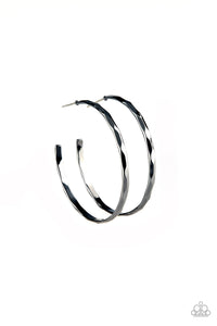 Paparazzi Geo Edge - Black - Hammered Gunmetal Hoop - Earrings - $5 Jewelry With Ashley Swint