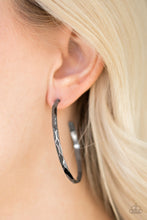 Load image into Gallery viewer, Paparazzi Geo Edge - Black - Hammered Gunmetal Hoop - Earrings - $5 Jewelry With Ashley Swint