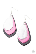 Load image into Gallery viewer, PRE-ORDER - Paparazzi GLISTEN Up! - Multi - Metallic Shimmer Silver, Pink &amp; Black Leather Teardrop Earrings - $5 Jewelry with Ashley Swint