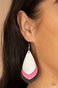 PRE-ORDER - Paparazzi GLISTEN Up! - Multi - Metallic Shimmer Silver, Pink & Black Leather Teardrop Earrings - $5 Jewelry with Ashley Swint
