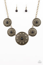 Load image into Gallery viewer, Paparazzi Hey, SOL Sister - Black Beads - Round Brass Sunburst - Necklace &amp; Earrings - $5 Jewelry With Ashley Swint
