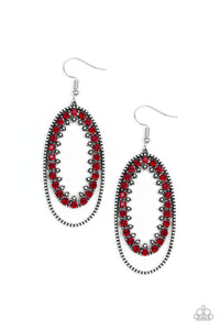 Paparazzi Marry Into Money - Red Rhinestones - Silver Glittery Earrings - $5 Jewelry with Ashley Swint