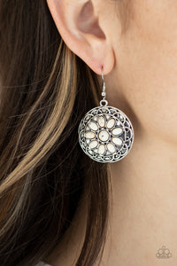 Paparazzi Mesa Oasis - White Stone - Ornate Silver Frame - Earrings - $5 Jewelry with Ashley Swint