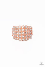 Load image into Gallery viewer, Paparazzi Million Dollar Masquerade - Copper - White Rhinestones - Ring - $5 Jewelry With Ashley Swint