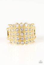 Load image into Gallery viewer, Paparazzi Million Dollar Masquerade - Gold - White Rhinestones - Ring - $5 Jewelry with Ashley Swint