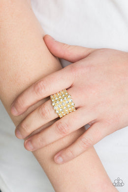Paparazzi Million Dollar Masquerade - Gold - White Rhinestones - Ring - $5 Jewelry with Ashley Swint