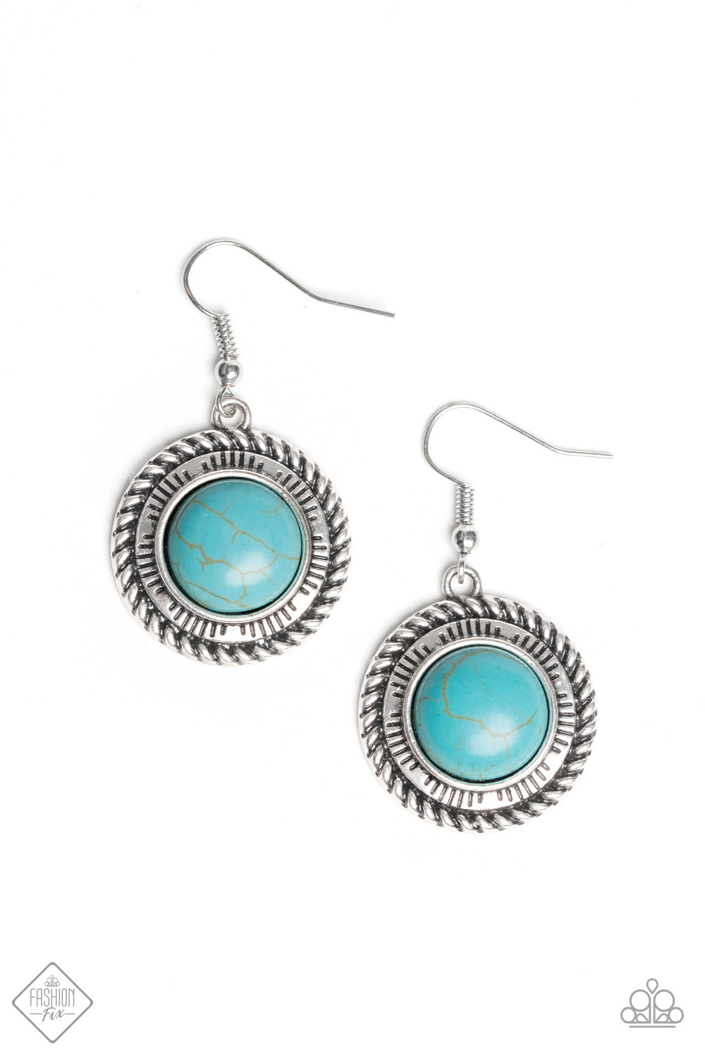 Paparazzi Natural-Born Nomad - Blue Turquoise Stone - Earrings - Fashion Fix Trend Blend Exclusive August 2019 - $5 Jewelry With Ashley Swint