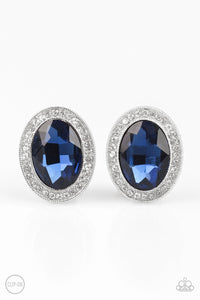 Paparazzi Only FAME In Town - Blue Gem - White Rhinestones - CLIP ON - Earrings - $5 Jewelry with Ashley Swint