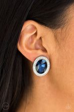 Load image into Gallery viewer, Paparazzi Only FAME In Town - Blue Gem - White Rhinestones - CLIP ON - Earrings - $5 Jewelry with Ashley Swint