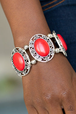Paparazzi Rodeo Rancho - Red Stones - Shimmery Silver Stretchy Band Bracelet - $5 Jewelry with Ashley Swint