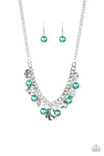 Load image into Gallery viewer, Paparazzi Seaside Sophistication - Green Pearly Beads - Thick Silver Chain Necklace and matching Earrings - $5 Jewelry with Ashley Swint