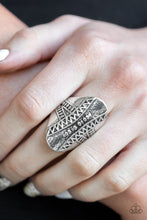 Load image into Gallery viewer, Paparazzi Shields Up - Silver - Studded Embossed - Ring - $5 Jewelry With Ashley Swint