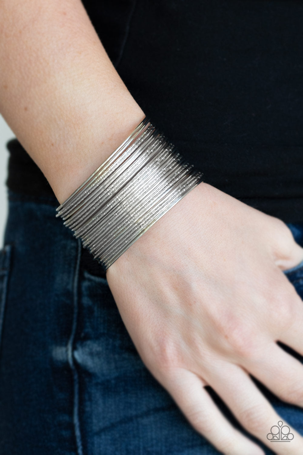Paparazzi Stacked To The Max - Silver - Hammered Bars - Bangle Like Cuff Bracelet - $5 Jewelry with Ashley Swint
