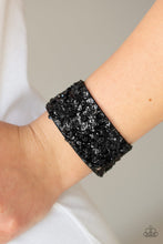 Load image into Gallery viewer, Paparazzi Starry Sequins - Black - Rhinestones and Sequins - Black Suede Band - Bracelet - $5 Jewelry With Ashley Swint