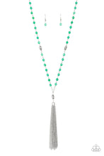 Load image into Gallery viewer, Paparazzi Tassel Takeover - Green - White Rhinestones - Silver Tassel - Necklace &amp; Earrings - $5 Jewelry With Ashley Swint