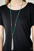 Load image into Gallery viewer, Paparazzi Tassel Takeover - Green - White Rhinestones - Silver Tassel - Necklace &amp; Earrings - $5 Jewelry With Ashley Swint