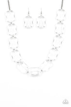 Load image into Gallery viewer, Paparazzi The ICE President - White - Emerald Cut Glassy Acrylic Beads - Silver Necklace &amp; Earrings - $5 Jewelry with Ashley Swint
