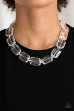 Load image into Gallery viewer, Paparazzi The ICE President - White - Emerald Cut Glassy Acrylic Beads - Silver Necklace &amp; Earrings - $5 Jewelry with Ashley Swint