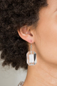 Paparazzi The ICE President - White - Emerald Cut Glassy Acrylic Beads - Silver Necklace & Earrings - $5 Jewelry with Ashley Swint