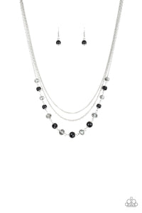 Paparazzi Tour de Demure - Black - Sparkling Crystal Beads - Silver Chains - Necklace & Earrings - $5 Jewelry with Ashley Swint