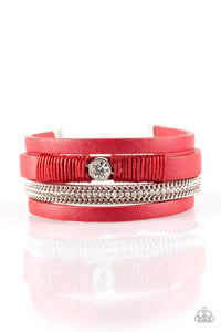 Paparazzi Catwalk Craze - Red - White Rhinestones / Silver Chain - Bracelet - $5 Jewelry With Ashley Swint