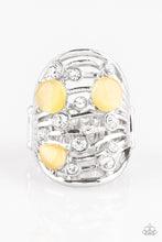 Load image into Gallery viewer, Paparazzi Clear The SWAY! - Yellow Moonstone - White Rhinestones - Silver Ring - $5 Jewelry With Ashley Swint