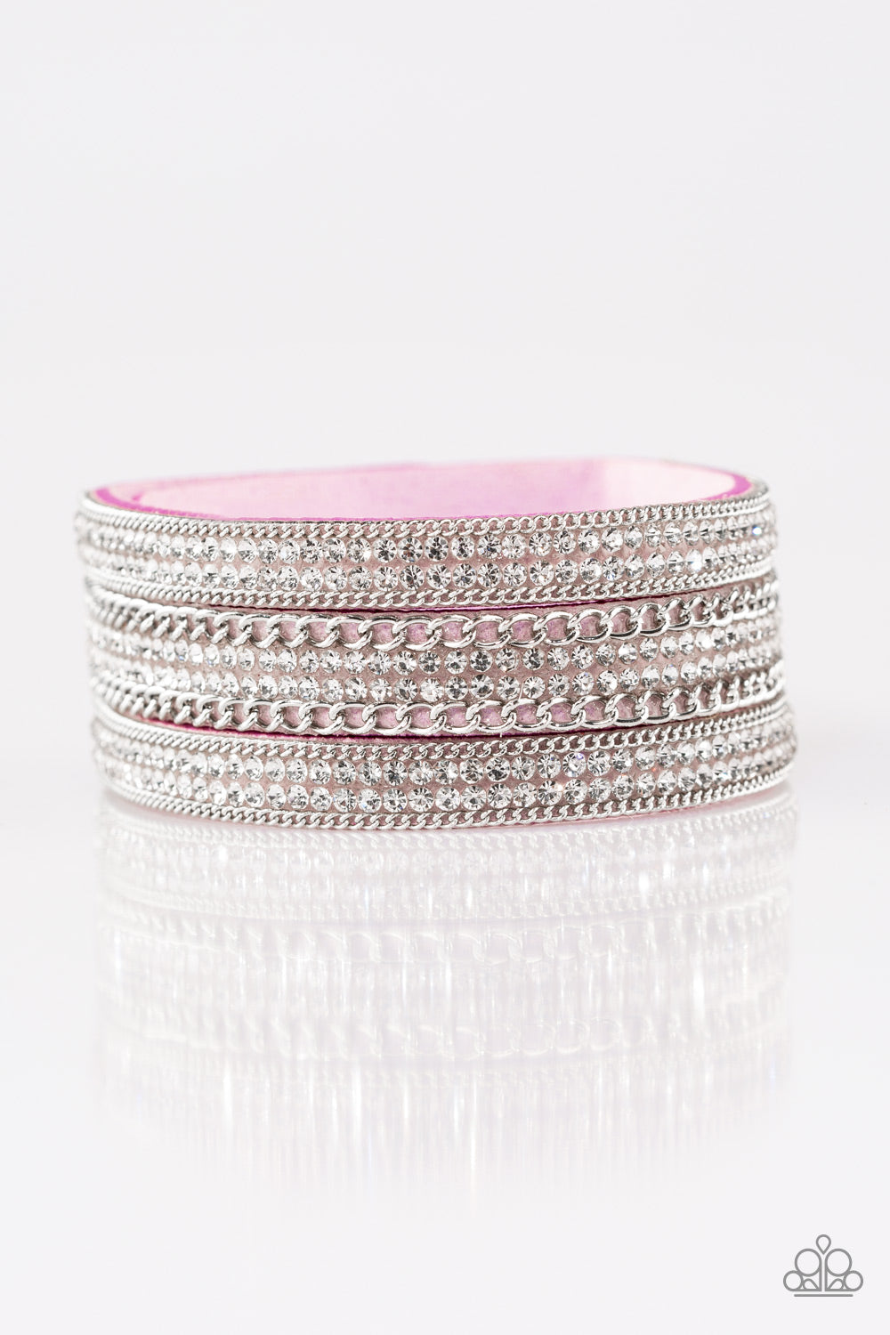 Paparazzi Dangerously Drama Queen - Purple  Suede Band - White Rhinestones - Silver Chains - Wrap / Snap Bracelet - $5 Jewelry With Ashley Swint