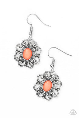 Paparazzi First and Foremost Flowers - Orange Bead - Silver Earrings - $5 Jewelry With Ashley Swint
