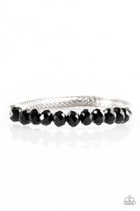 Paparazzi Glamorously Grunge - Black Beads - Silver Mesh Stretchy Bracelet - $5 Jewelry With Ashley Swint